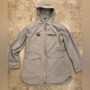 Womens Columbia Sportswear Long Rain Jacket Coat Branded Fishing Patch Omni Tech